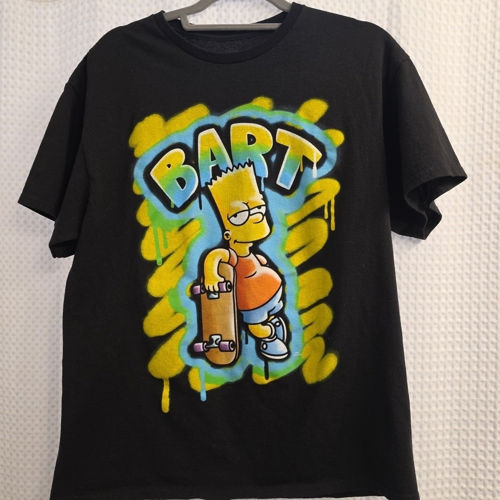 The Simpsons‎ Mens Shirt Large Black Bart Simpson Skateboard Graphic Crewneck